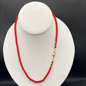 Bright Red Beaded Necklace with Gold Accents